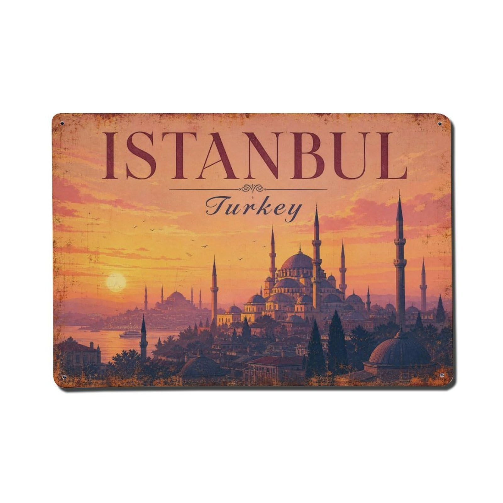 Gead 8X12inch Style Vintage Travel Istanbul Turkey Dawn Metal Tin Sign
