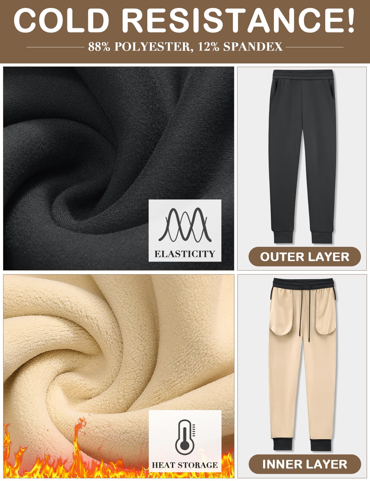 Xnova Pantaloni da Jogging Imbottiti da Donna Invernali, Tuta Fodera in Pile Pantalone con Coulisse Casual Sportivi Vita Alta Leggings, Lunghi Pantaloni Joggers in Tessuto Elasticizzato con 2 Tasche