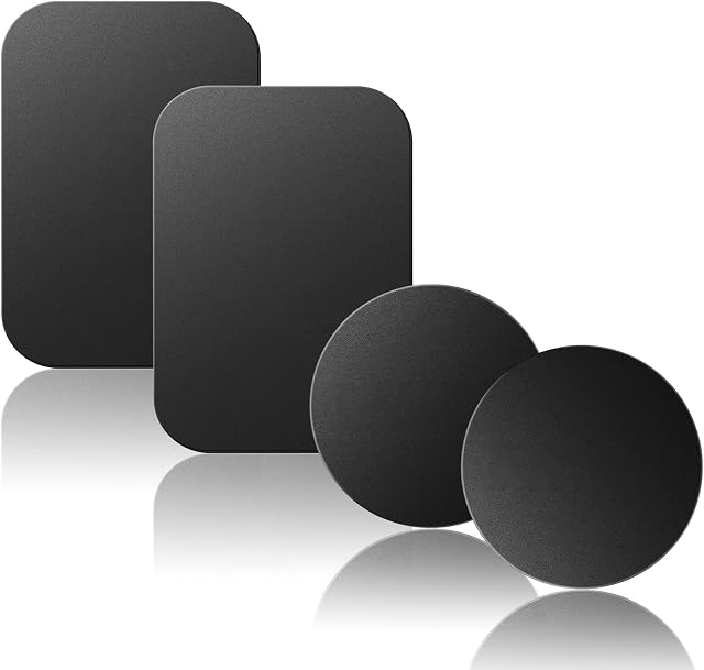 Amazon Brand - Eono Metal Plate for Magnetic Phone Holder, [4 Pack] Replacement Mount Metal Plates Kits for Magnetic Car Phone Holder,2 Round and 2 Rectangle Metal Plate Discs, Black.