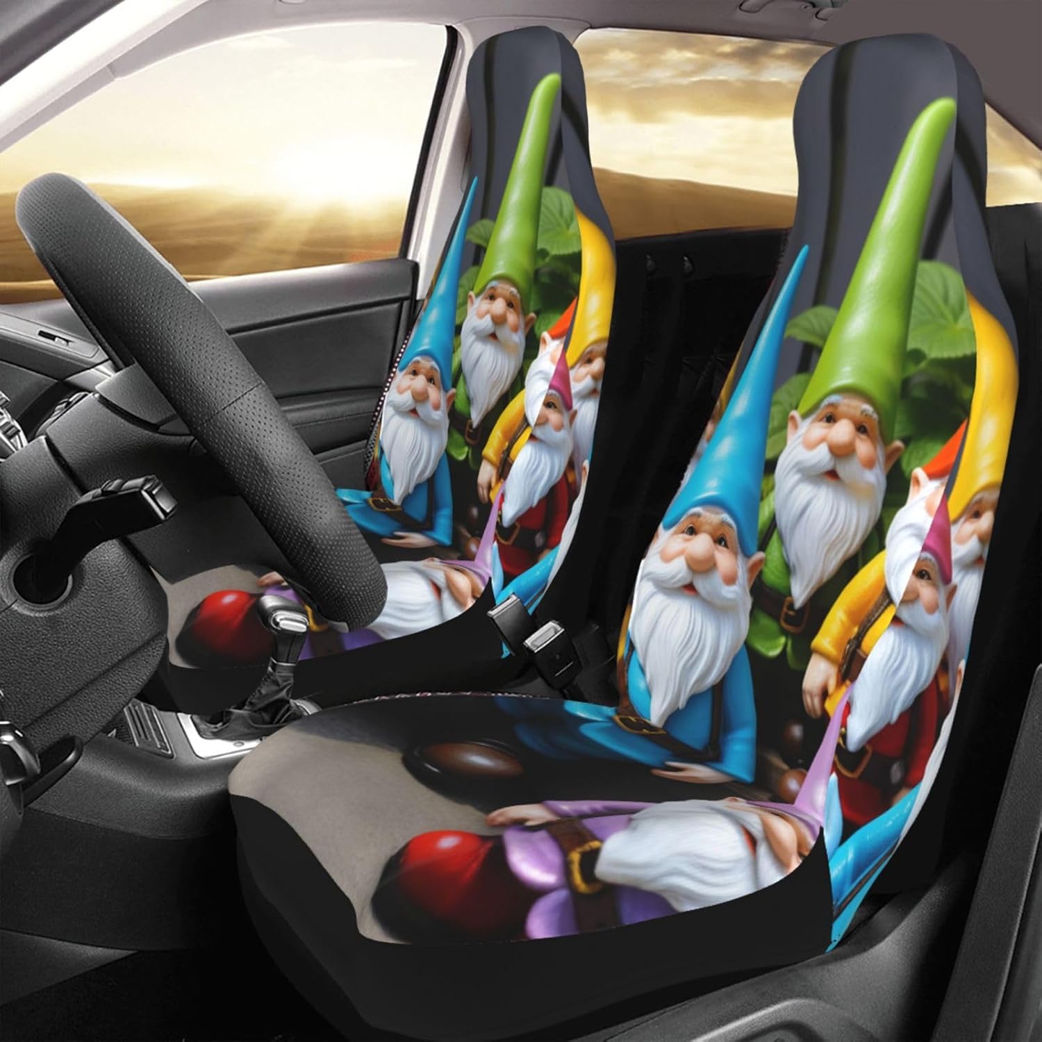 Colorful Gnomes Printed Car Seat Covers,Cute Universal Car Seat Cover Set for Front Seats Elastic Carseat Protector fit Cars,Vans,SUV,Truck