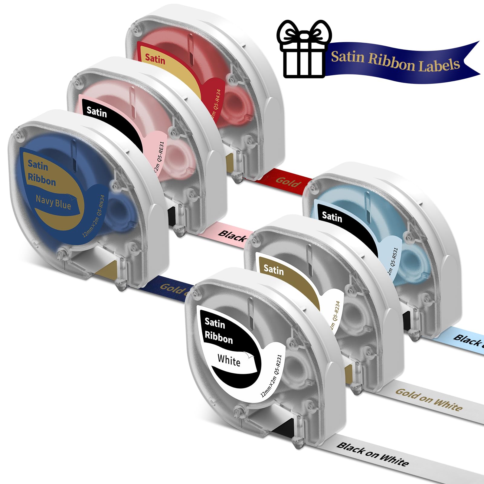 6 cintas de raso originales de 12 mm x 2 m Q5-R234/RE31/RN34/R531/R231/R434, cinta de satén para fiesta de regalo, boda, paquete de regalo para impresora Phomemo P12/P12 Pro/LT12