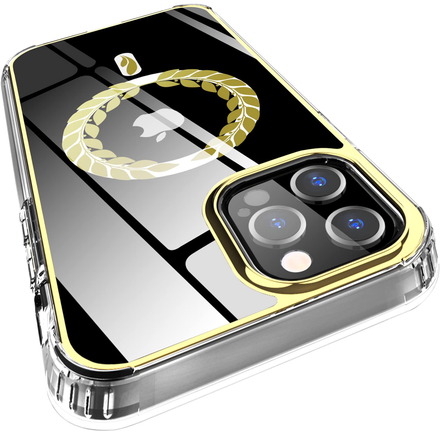 Hasaky Magnetic Case for iPhone 14 Pro Max Case Compatible with MagSafe,Crystal Clear Sparkle [Non-Yellowing] Premium Hybrid TPU+PC Military Grade Full Body Shockproof Slim Thin Phone Case -Gold Leaf