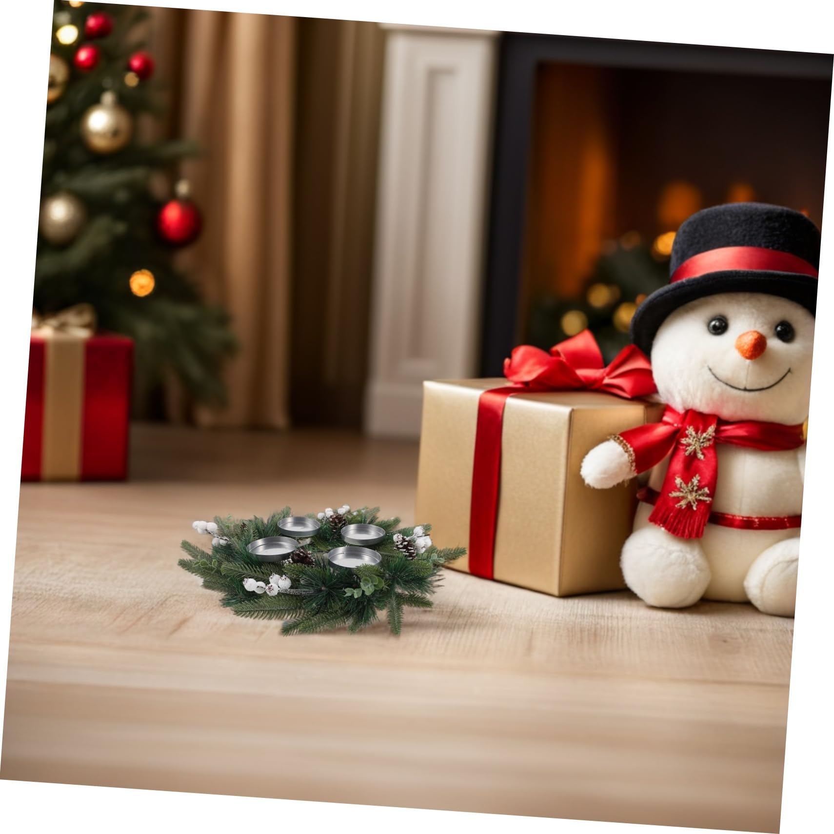 ABOOFAN Guirnalda de Adviento de Navidad con Portavelas de Pino Artificial y Cono para Chimenea o Centro de Mesa Navideña Colgante de Decoración Navideña