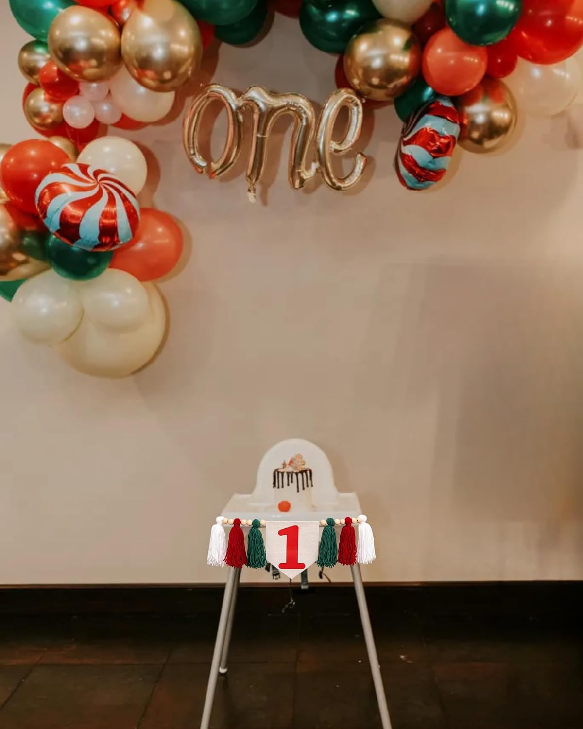 Christmas First Birthday High Chair Banner - Oh What Fun it is to be One Highchair Banner, Red and Green 1st Birthday Tassel Banner for Party, Cake Smash, Photo Props… - Image 5