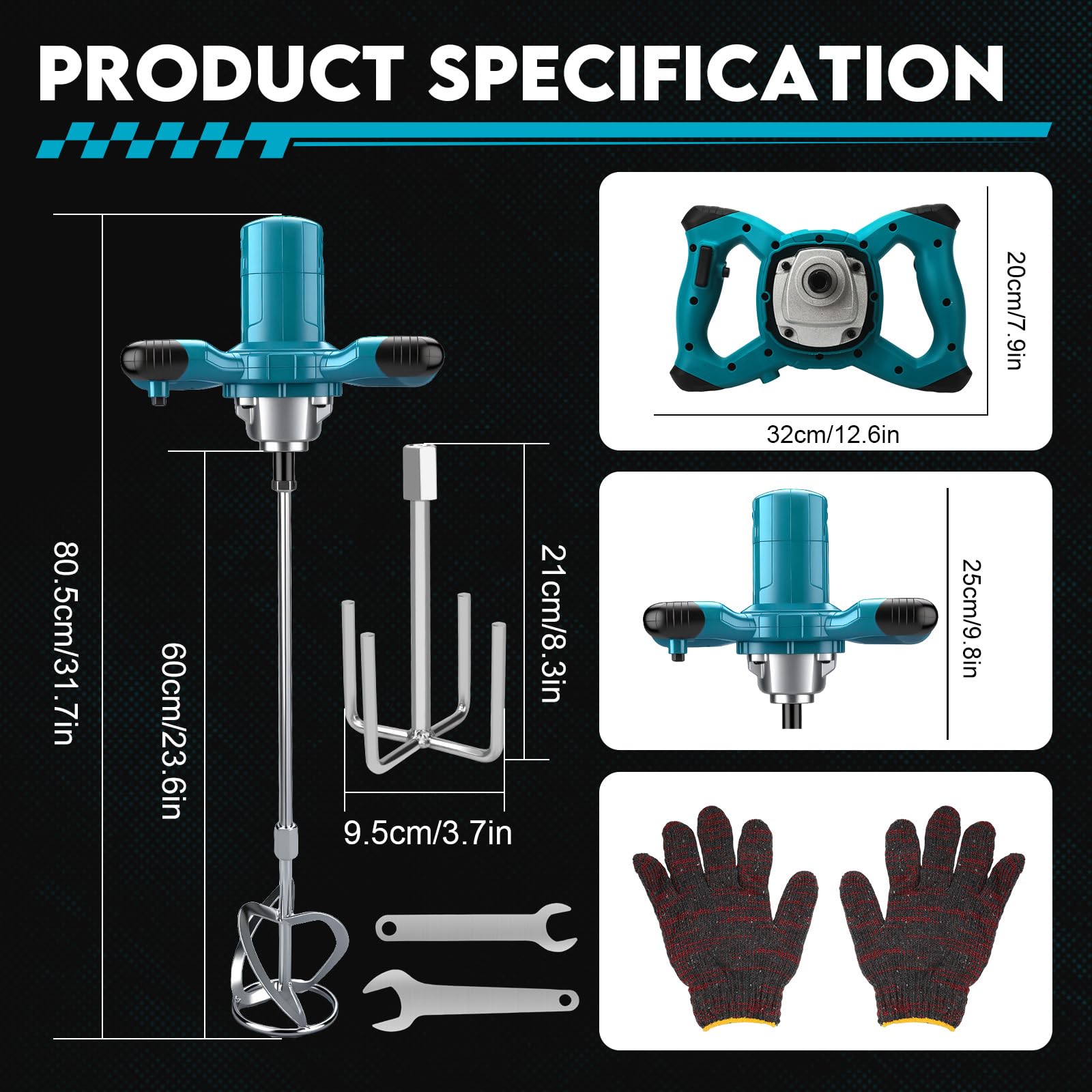 Miscelatore Elettrico per Makita 18V Batteria, 6 velocità, max 800 giri/min Betoniera Elettrica per Trapano da 2100W, per Miscelazione di Vernice, Liquame di Cemento, Calcestruzzo, Malta, Foraggio