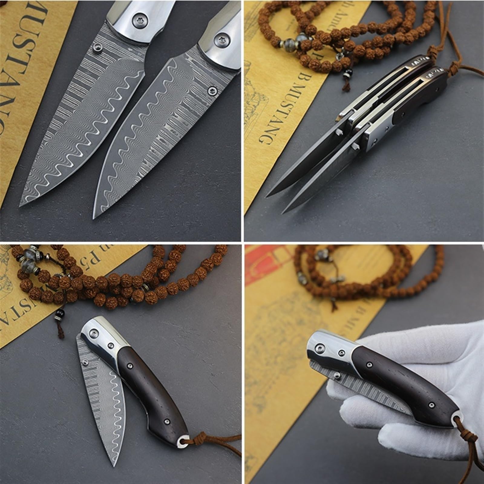 Klappmesser einhandmesser Klappmesser für den Außenbereich Damaskus Stahlmesser Scharfes Holzgriff Messer Tragbares Faltmesser mit hoher Härte Geschenkmesser für Outdoor & Survival