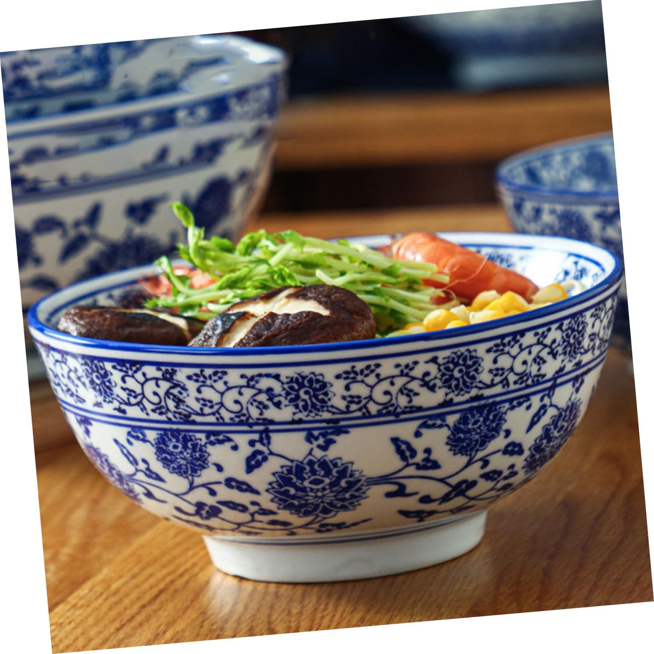 TOYANDONA Bol à Ramen Style Rétro en Céramique Blanche, Grosse Ouverture Facile à Nettoyer, pour Nouilles et Soupe Maison