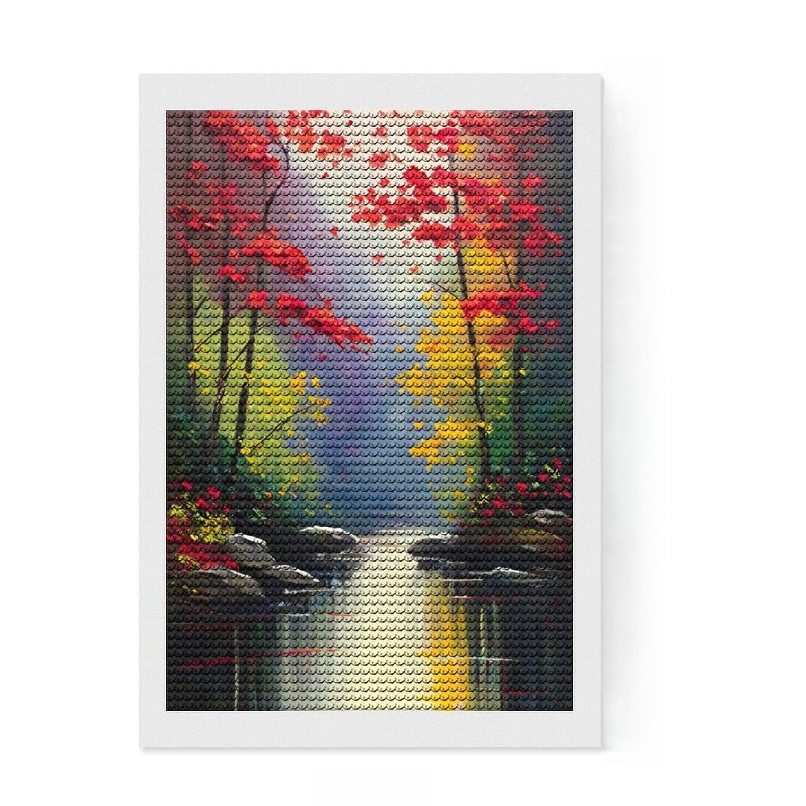 Junmoney Colorful River Full Drill Diamond Painting Kit 8"x12", for Adults, Good for Quiet Evenings, Farmhouse Decor, Holiday Gift Idea