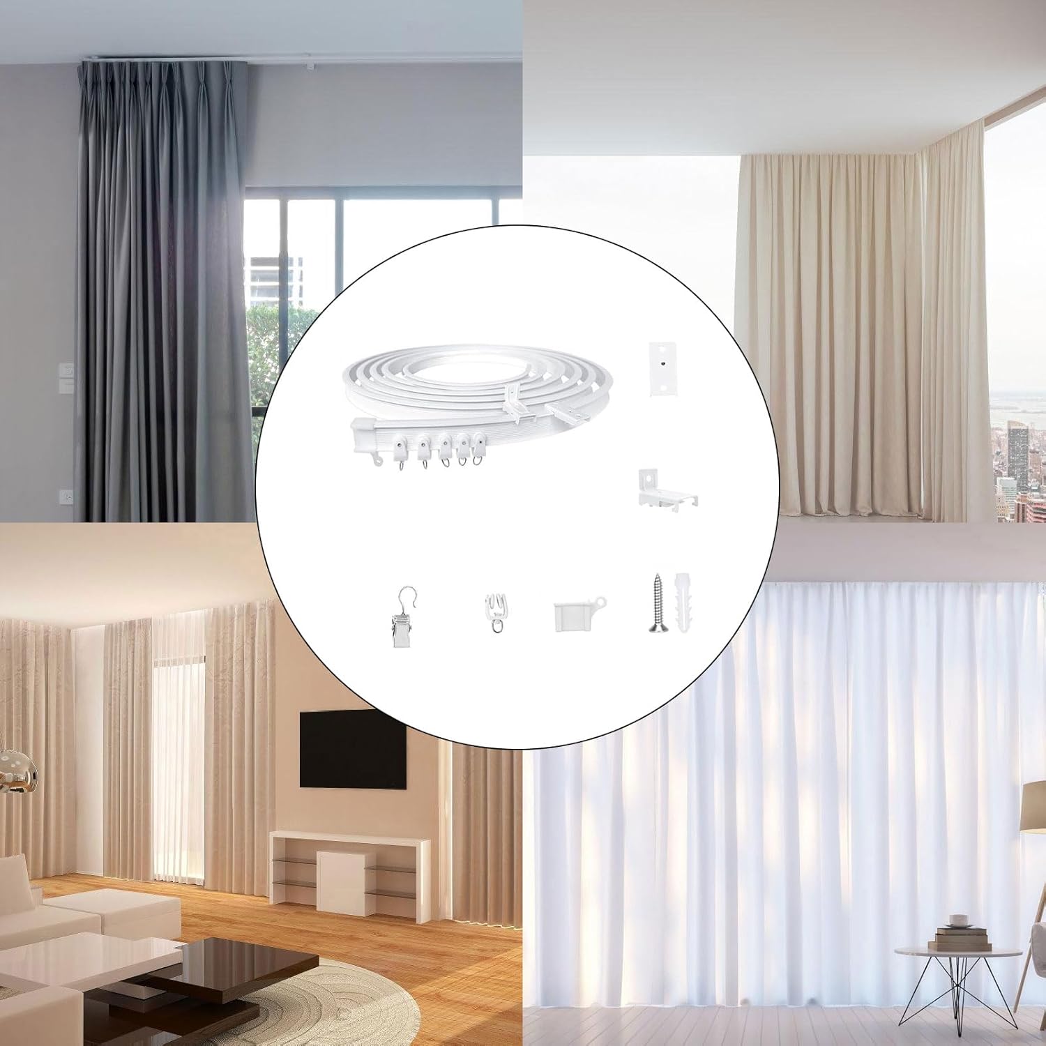 Multipurpose 5 Meter Flexible Curtain Track Rails with Rollers and Metal Clip Set for Unique Layouts Noiseless Operate