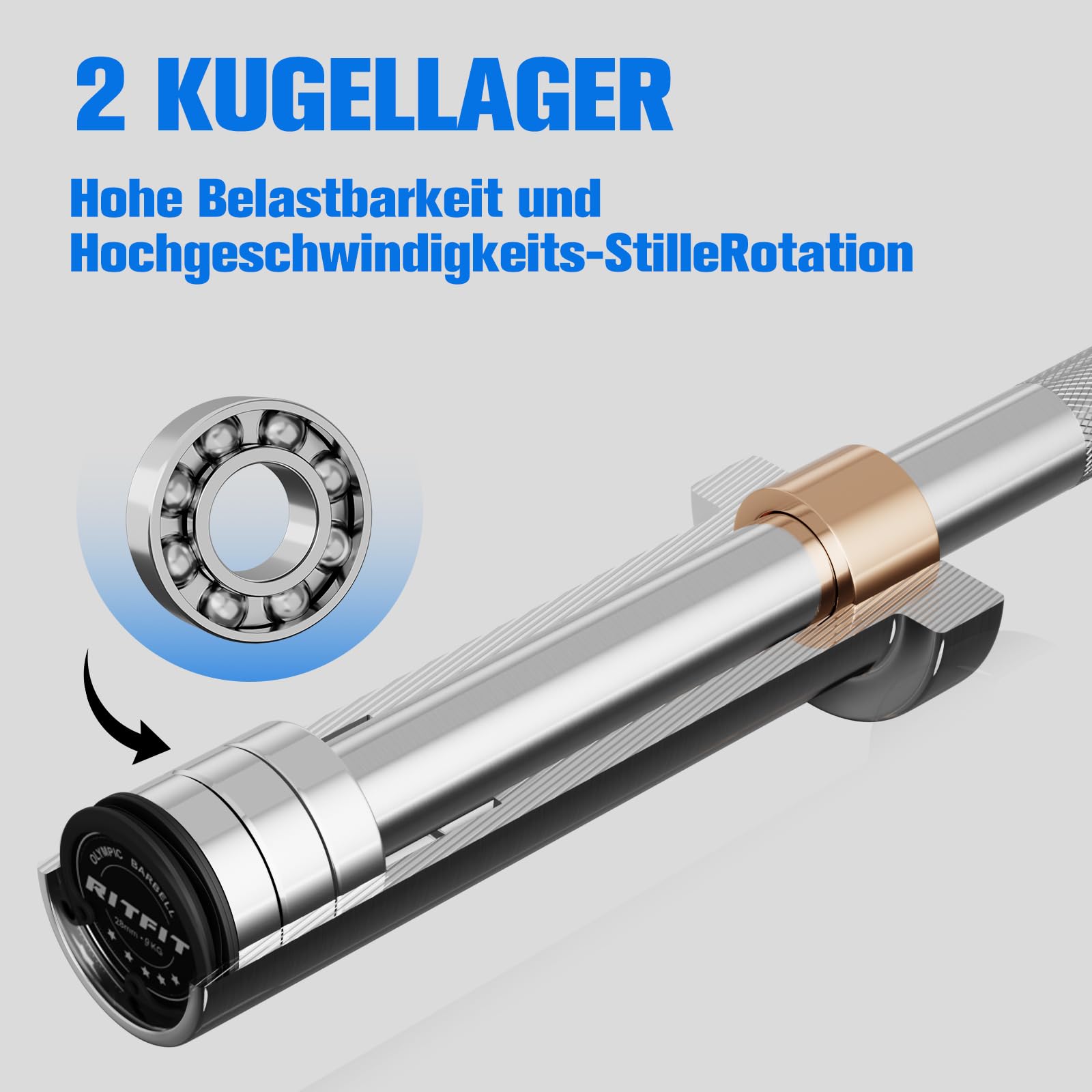 RitFit Olympia Langhantelstange 50mm, Hantelstange 120/150cm/200cm | für Kreuzheben, Kniebeugen, Bankdrücken, Fitness & Kraftsport