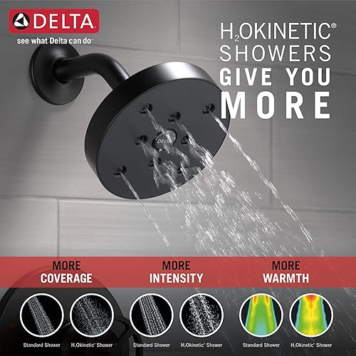 Miniatura 19 de Delta Faucet Trinsic Serie 14 Grifo de ducha cromado de una sola manija con cabezal de ducha H2Okinetic, juego de grifo de ducha, kit de molduras
