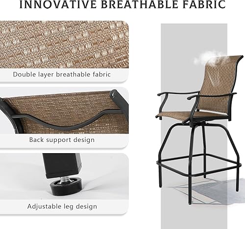 Miniatura 32 de LEVELEVE Juego de 2 taburetes de bar giratorios para patio, muebles de textileno para exteriores, estabilidad para todo tipo de clima