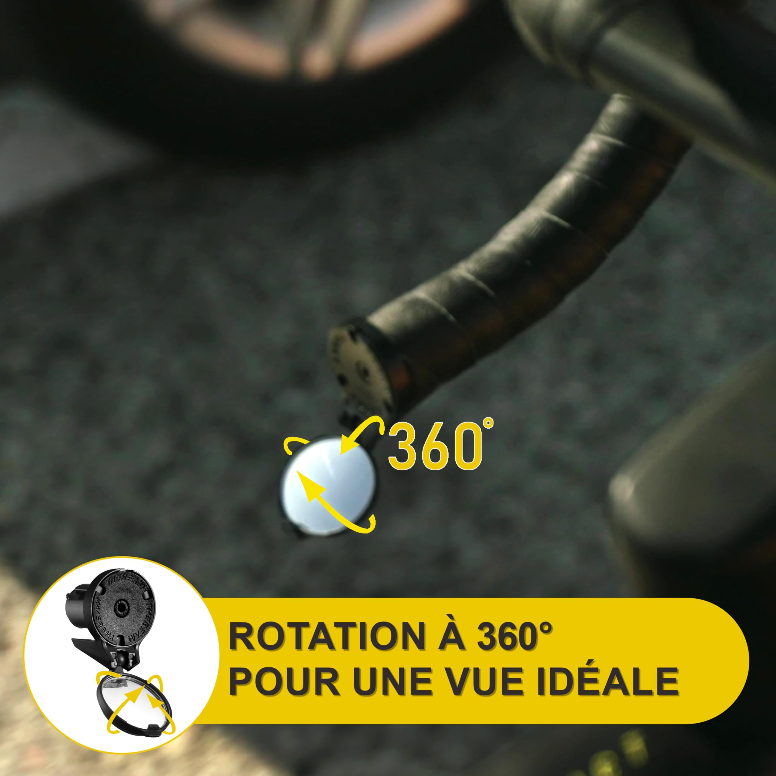 The Beam - Corky rétroviseur pour vélo de Route - Rétroviseur Pliable pour Guidon - Verre Convexe avec Rotation à 360 degrés