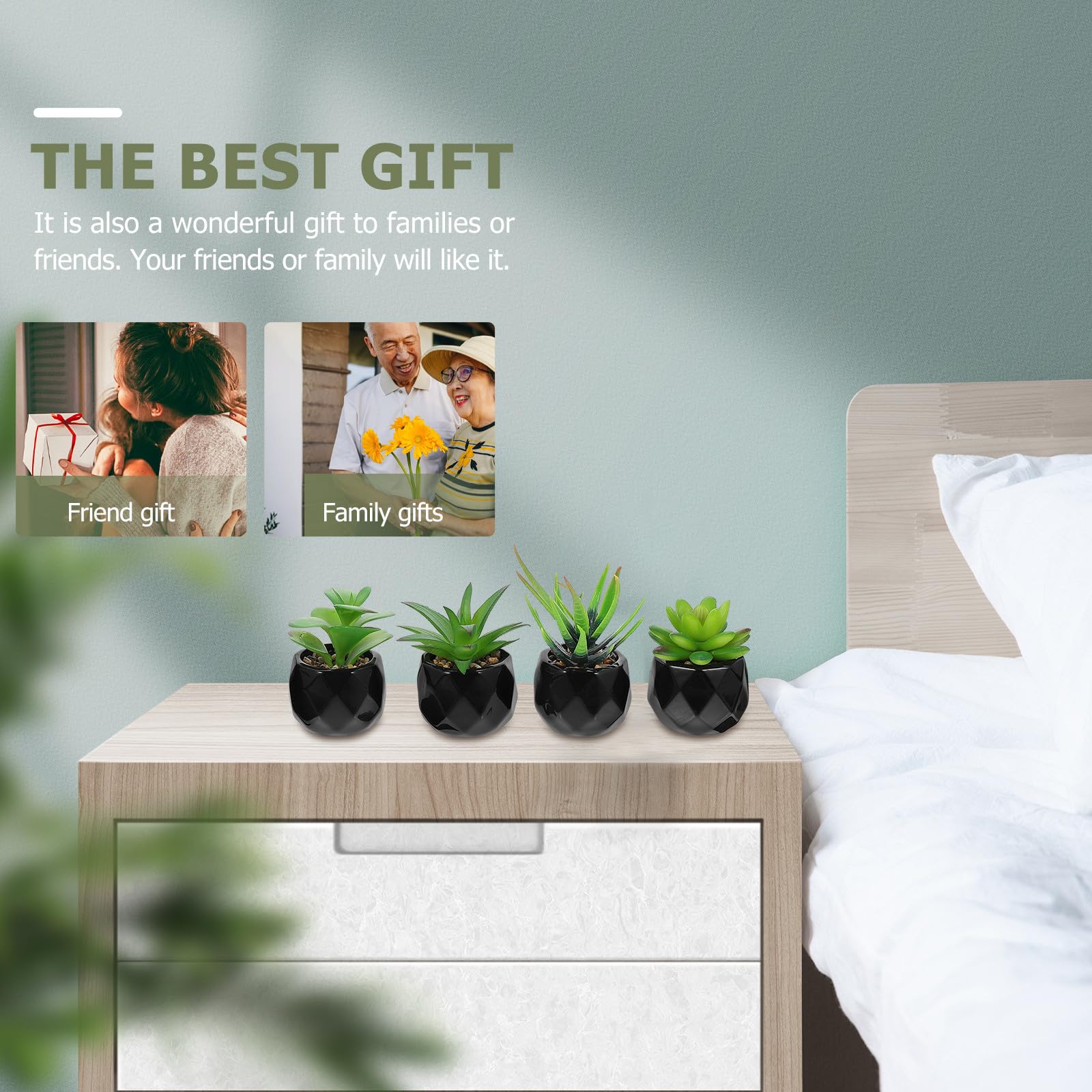 Angoily 4pièces Plantes Succulentes Artificielles avec Pots Céramiques Déco Intérieure Réaliste pour Bureau Maison Chambre ou Salon
