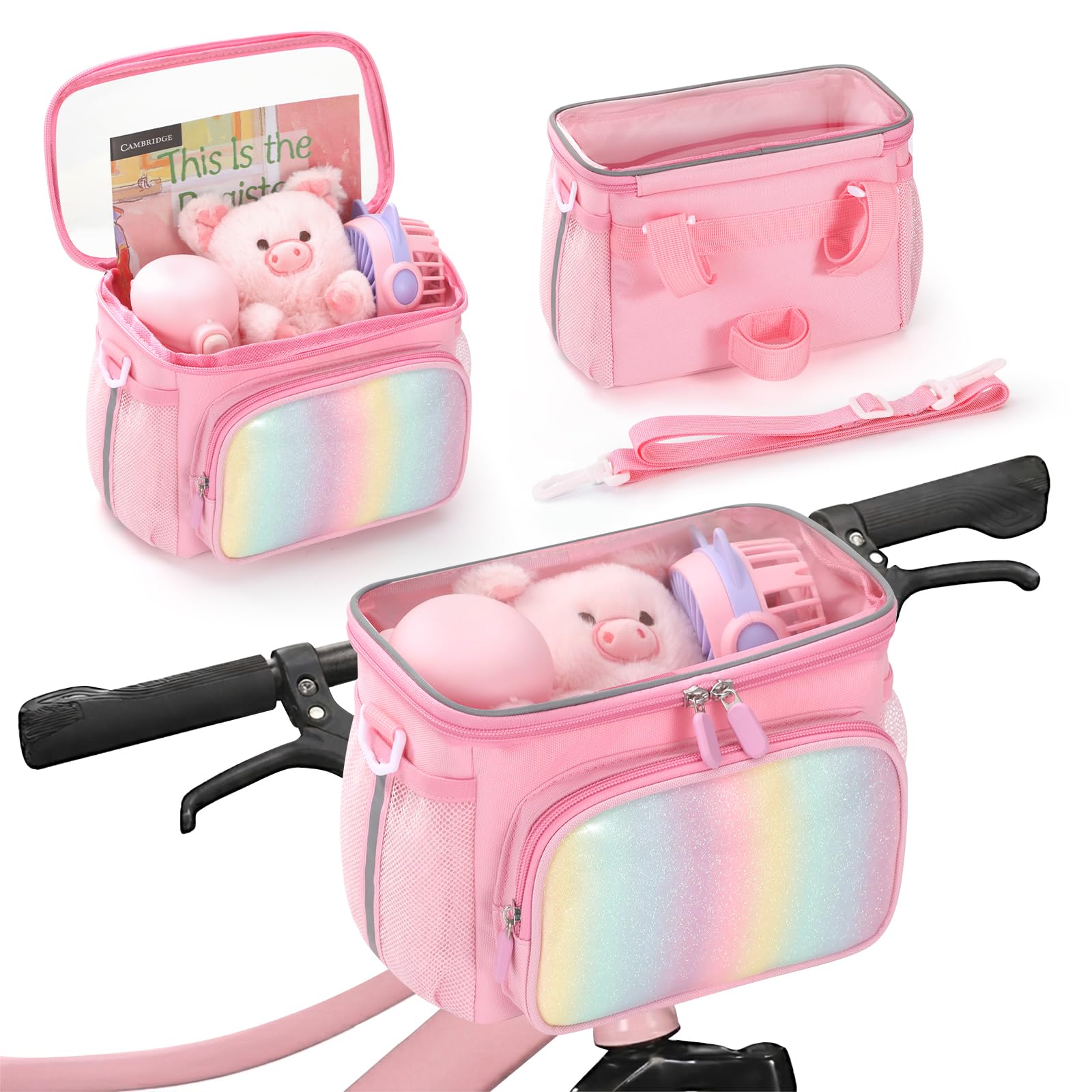 Kids Bike Basket Front Handlebar Bag – Fits Toddler Bikes, Balance Bikes, Scooters, Tricycles & Children’s Bicycles | Small Cute Fabric Basket for Boys & Girls, Carry Toys & Snacks