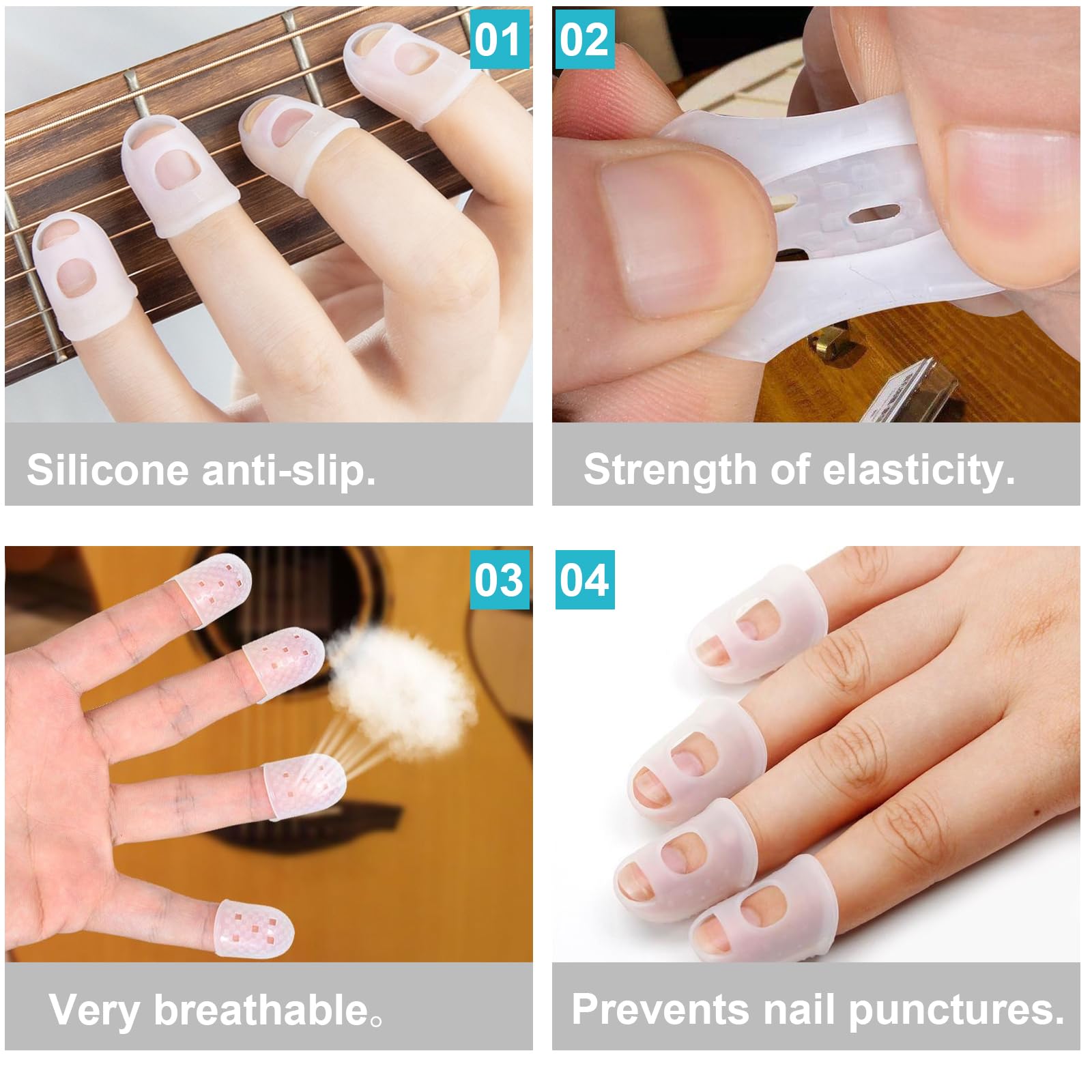 Silicone Finger Protector Set, 10 Pieces with 6 Guitar Picks, String Finger Guards, Guitar Fingertip Protectors - Image 3