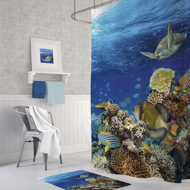 Tropik home Sea Life Extra Long Fabric Shower Curtain, 180 Wide by 200CM Drop