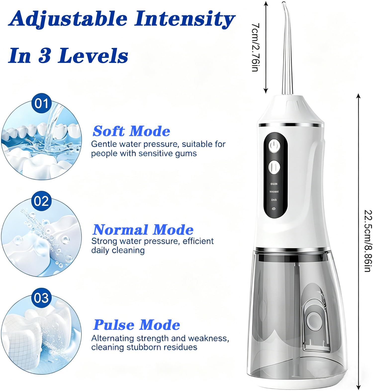 Idropulsore Dentale Portatile, Irrigatore Orale Senza Fili Impermeabile IPX7 con 3 Modalità e 4 Ugelli, Serbatoio da 380ml, Tecnologia a Impulsi e Grande Autonomia per Uso Domestico e Viaggi