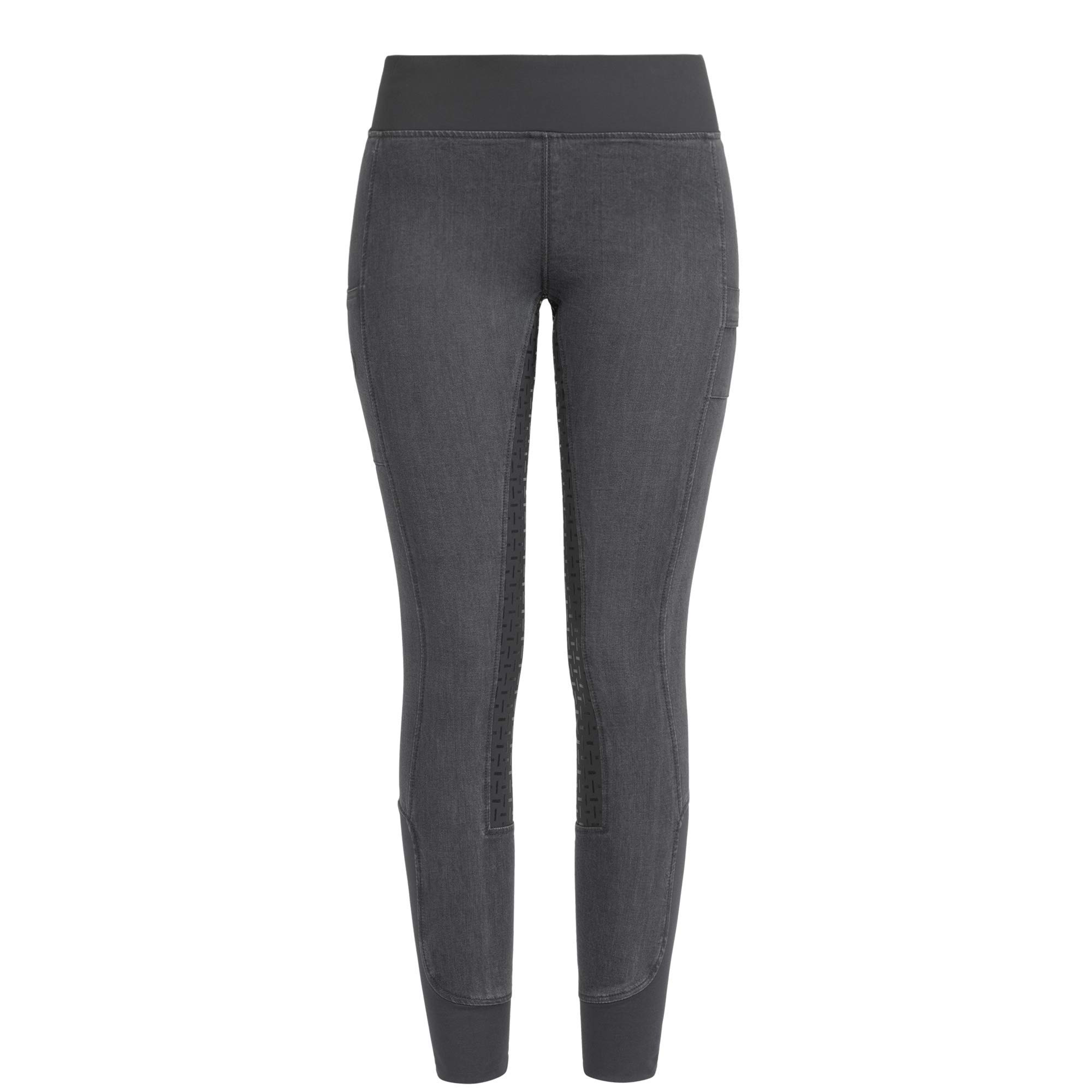 RIDERS CHOICE RidersDeal - Leggings da Equitazione in Denim da Donna con Finiture in Silicone e Tasca per Cellulare, Collezione RidersDeal