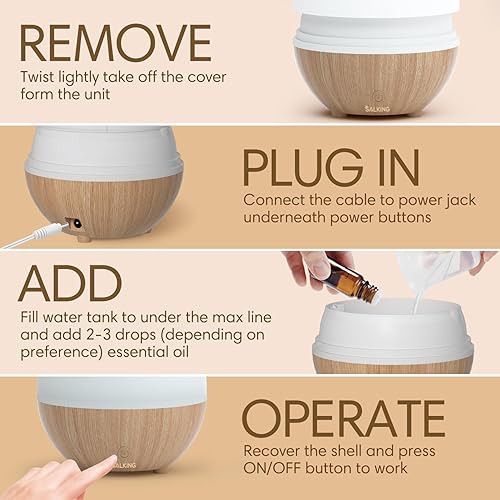 Miniatura 7 de SALKING Difusor de aceite esencial (juego de 2), difusor de aromaterapia pequeño de 3.5 fl oz con apagado automático, difusores ultrasónicos para