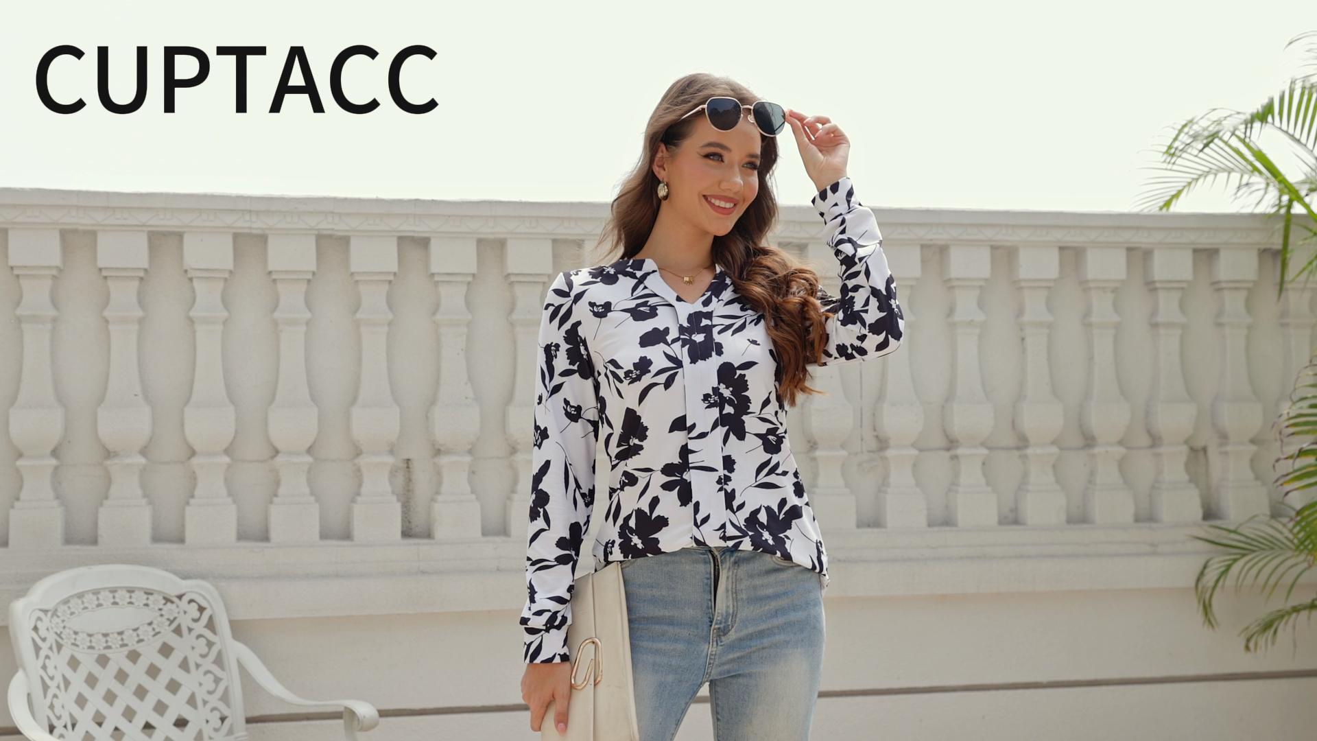 CUPTACC Damen Bluse Mit V-Ausschnitt - Puffärmel Langarmshirt Für Business & Freizeit