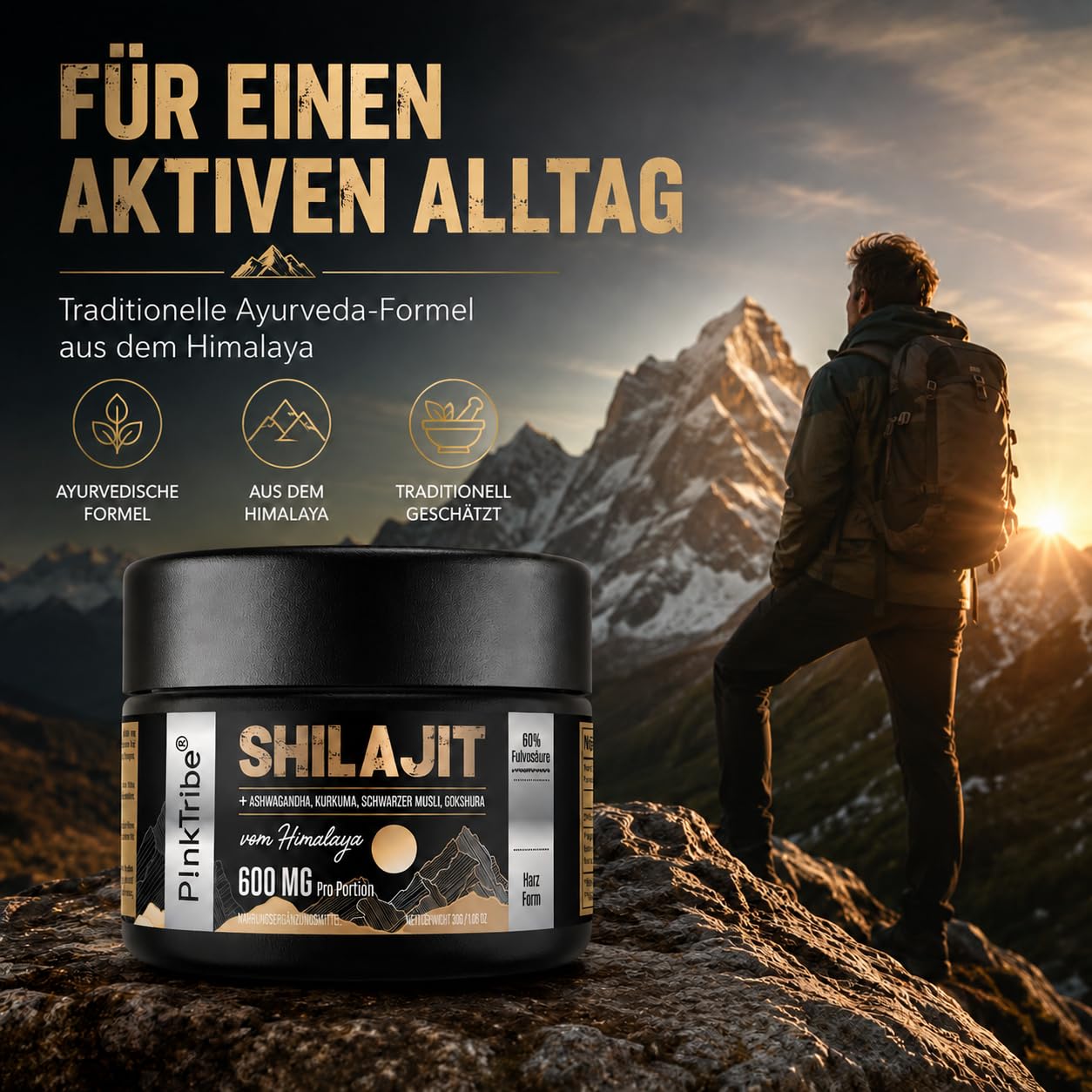 Shilajit aus dem Himalaya mit Hohem Fulvinsäure Gehalt, 600 mg Shilajit-Harz mit Ayurveda-Kräuterextrakten, Goldstandard, 30g (2er Pack)