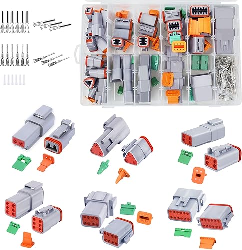 Kit de conectores Deutsch de 194 piezas, 2 pares, 2 3 4 6 8 12 pines, conector eléctrico impermeable gris con contactos estampados y tapones de