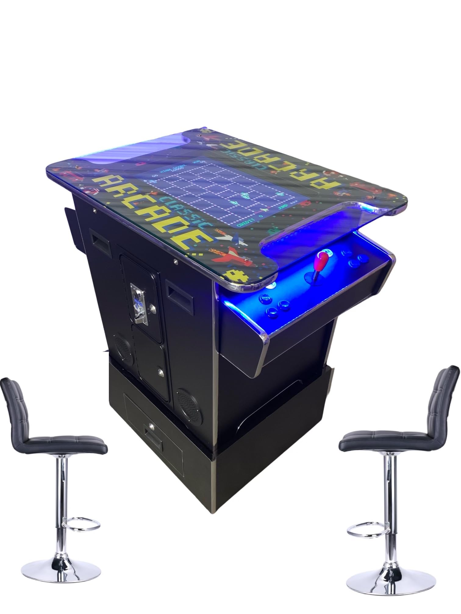 TOP US VIDEO ARCADES Full Size Commercial Grade Riser Combo Cocktail Arcade Machine 2 Player Retro 412 Games 22" LCD Screen Tempered Glass 2 Stools