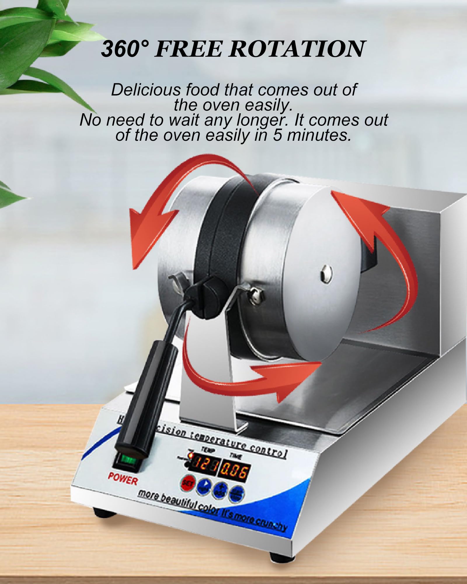 Macchina Per Waffle Belga Da Cucina Spessa | Meccanismo Di Rotazione A 360° | 1 Waffle Rotondo | Antiaderente | Display Digitale Controllo Preciso Della Temperatura,220V