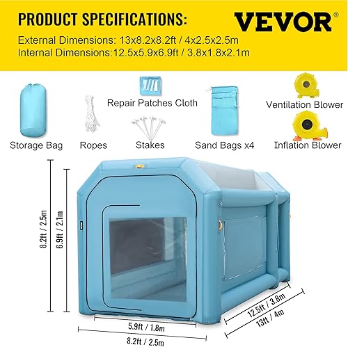Miniatura 7 de VEVOR Cabina de pintura inflable portátil, cabina de pulverización inflable de 13 x 8 x 8 pies, tienda de campaña de pintura para automóvil con