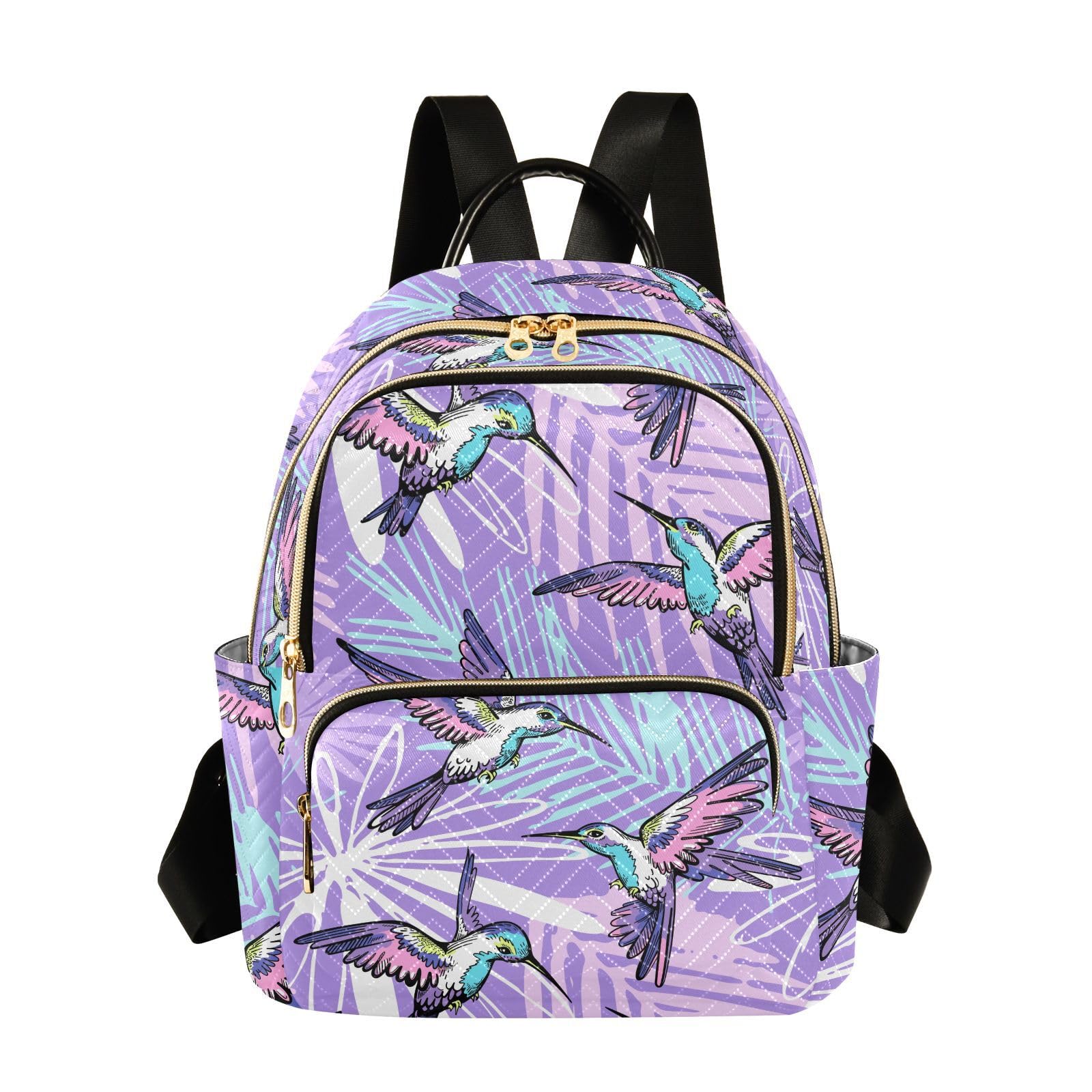 ALAZA Mini Backpack for Women, Hummingbirds Purple Jungle Travel Backpack Purse for Ladies, Small Bookbag Daypack Shoulder Bag M