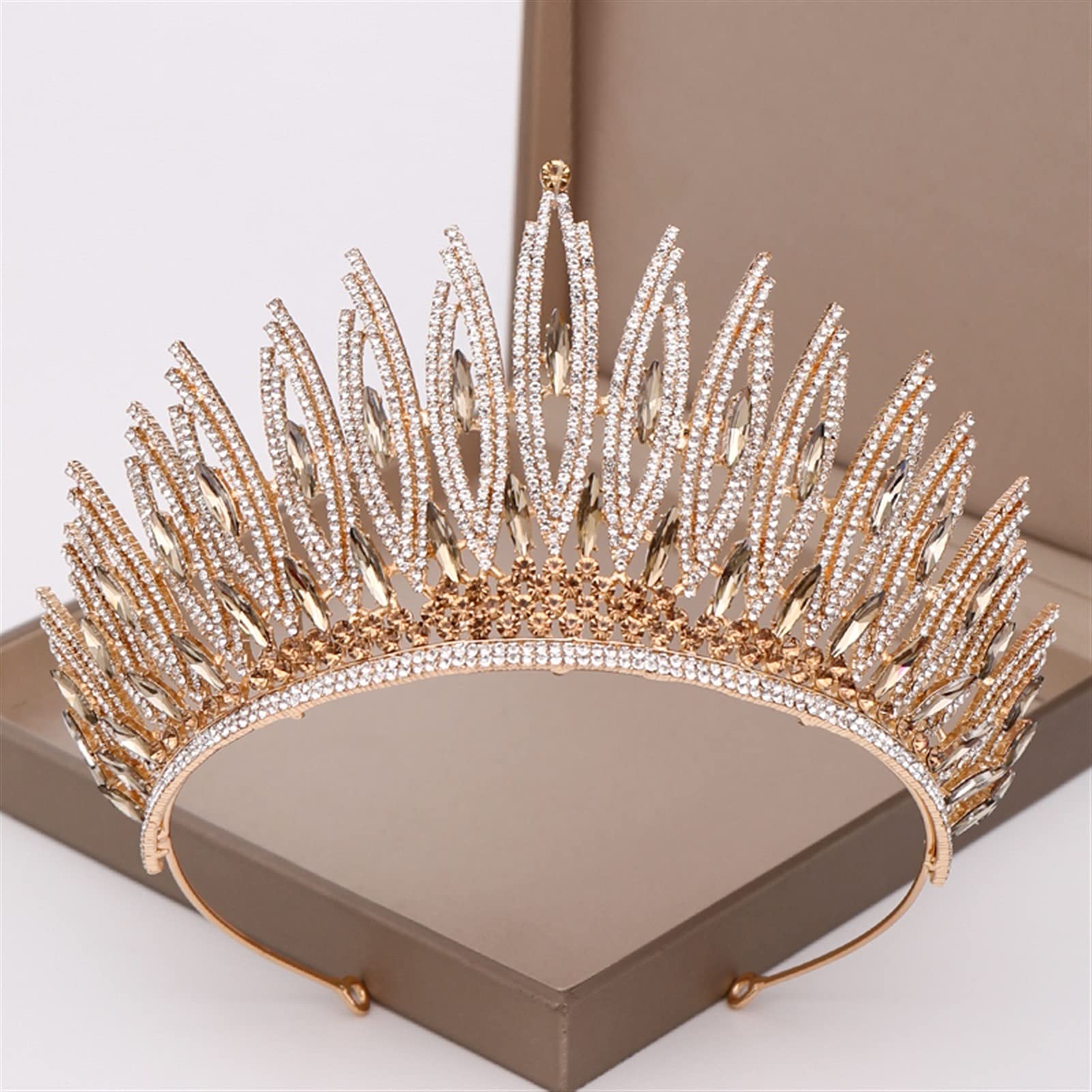 Tocados de Boda Lujoso Rhinestone Crystal Gold Wedding Big Crown Nupcial Tiara Mujer Beauty Pageant Bridal Hair Jewelry Accesorios Regalo Tocado Novia