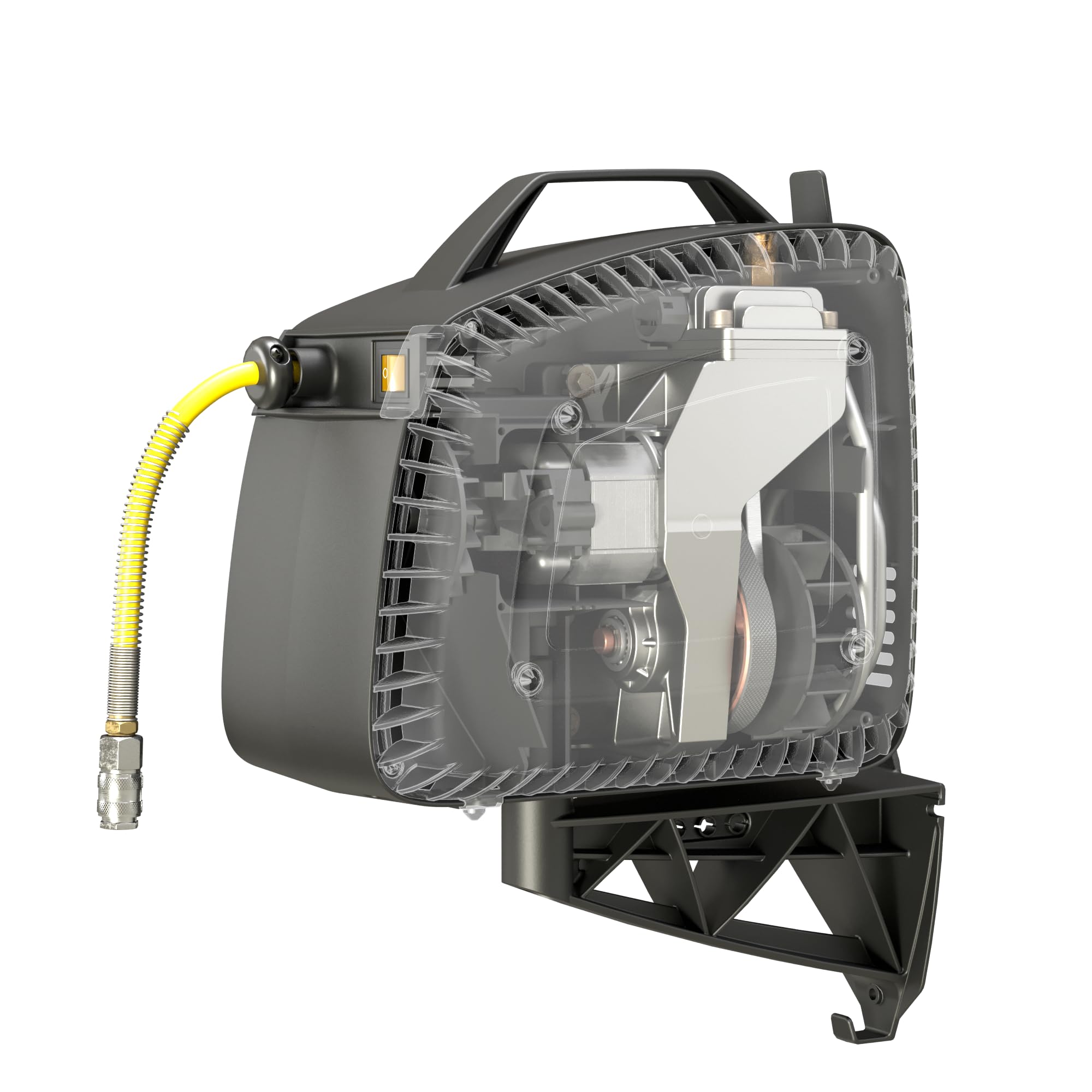 MICHELIN - CA-MBL-GO2 - Compresor Aire Monoblock 1.5HP - Con Enrollador Automático de Manguera 10m - Pistola Sopladora Incluida - 160 l/min 8 BAR - Sin Aceite - Soporte de Pared Plug & Play