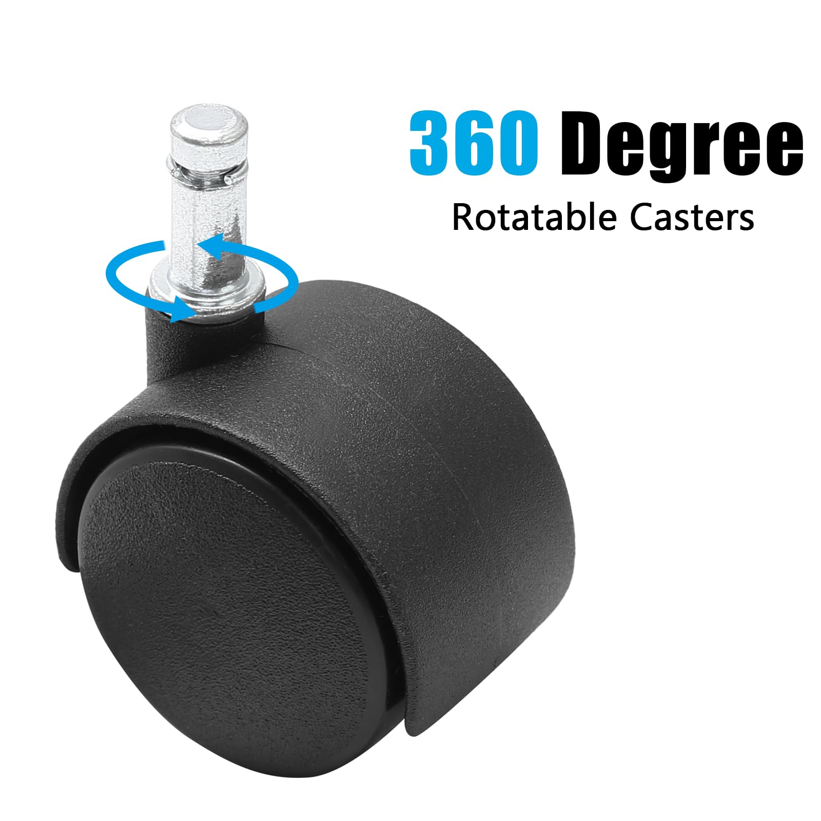 Lot de 5 roulettes pivotantes de 3,8 cm, roues M8 à tige circlip très résistantes, roues en nylon noir de rechange pour meubles, table, armoire, étagère