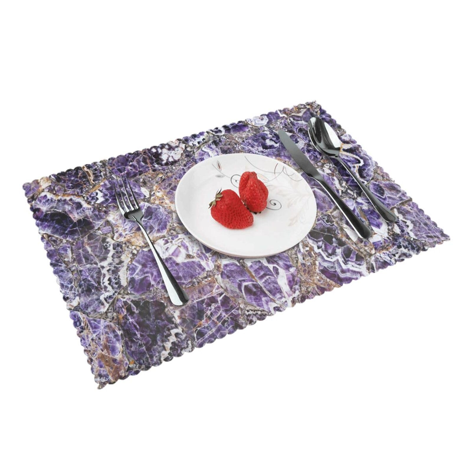 Bnvsadc Marble Purple 4 Pcs Heat Resistant Placemat 45X30 Cm, Printed Non-Slip Place Mats For Kitchen Dining Table Indoor Outdoor