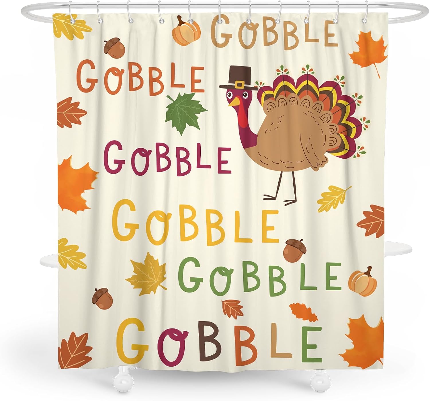 Thanksgiving Shower Curtain Fall Turkey Shower Curtains for Bathroom Autumn Funny Turkey Themed Curtain Sets Fall Thanksgiving Decor 72''Wx72''H with 12 Hooks