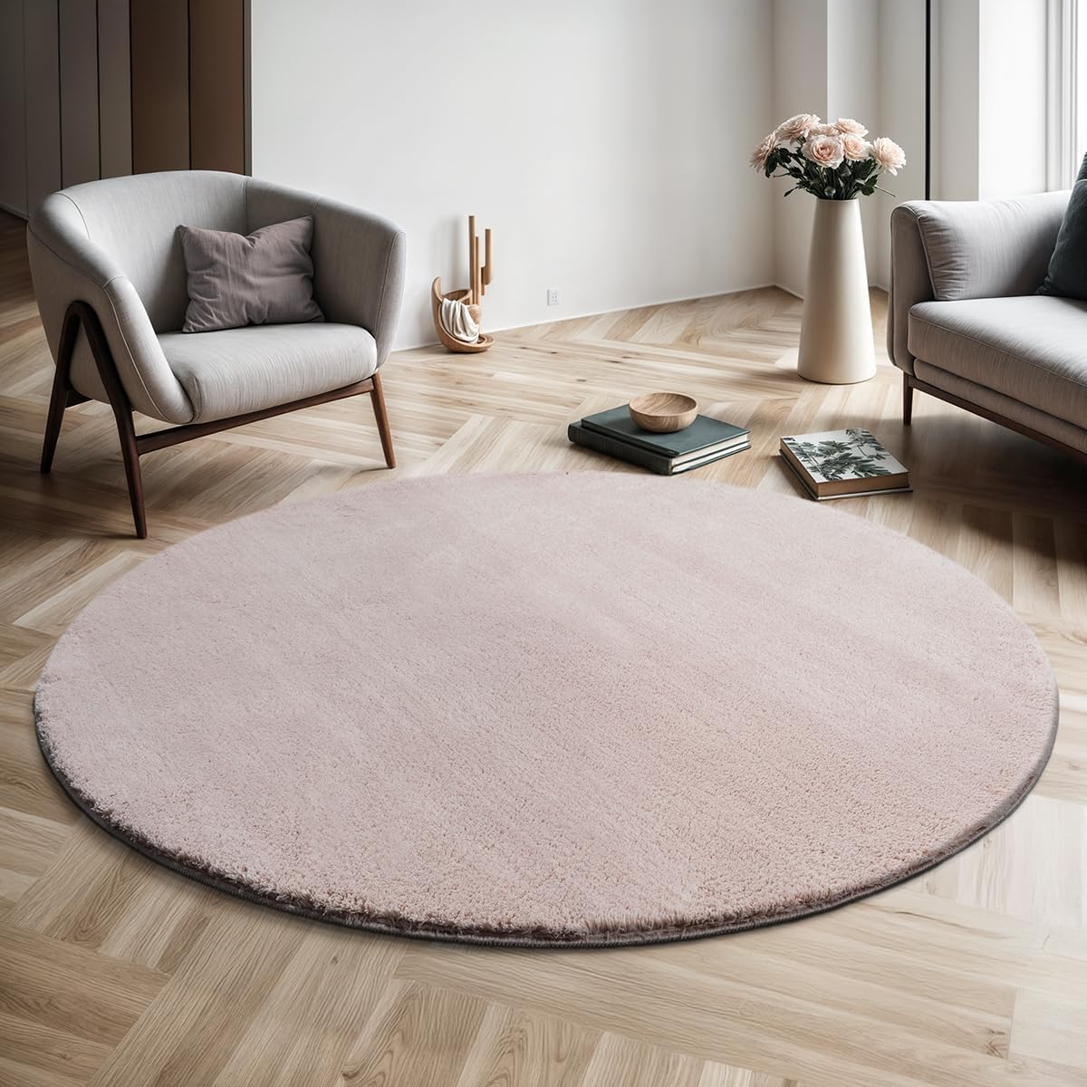 the carpet Relax Cuddly Short Pile Rug, Non-Slip Underside, Washable up to 30 Degrees, Super Soft, Fur Look, Blush, 160 cm Round — image 1