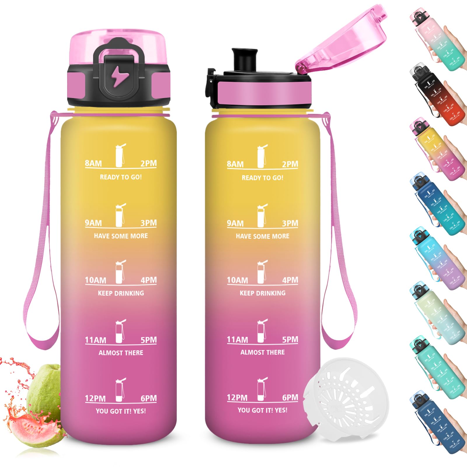 Mujigaga 500ml Water Bottle, Girls Water Bottle with Indicator, Easy to Carry, Motivational Water Bottles Easy Cleaning, Leak-Proof, Water Bottle for Office, Cycling, Camping