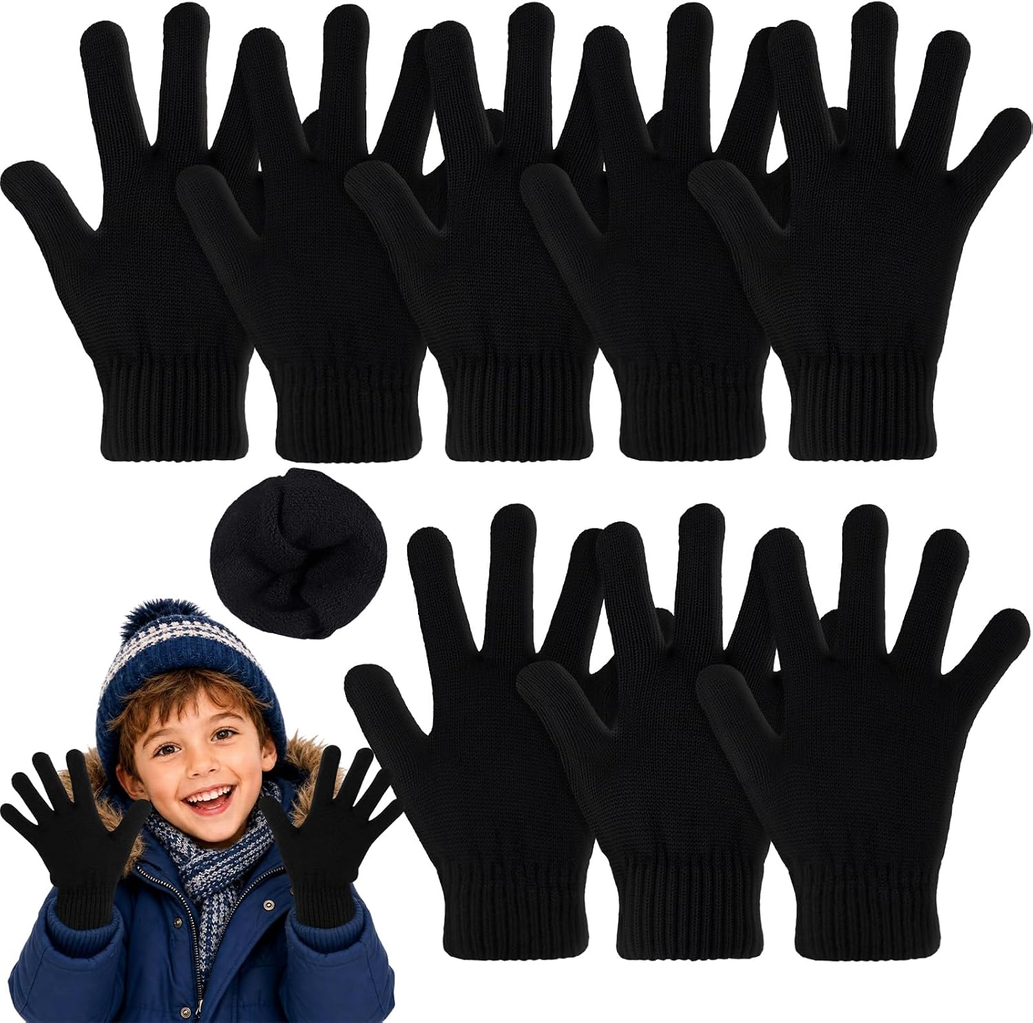 Cuffbow 4 Pairs Wool Liner Gloves Winter Cold Weather for Youth