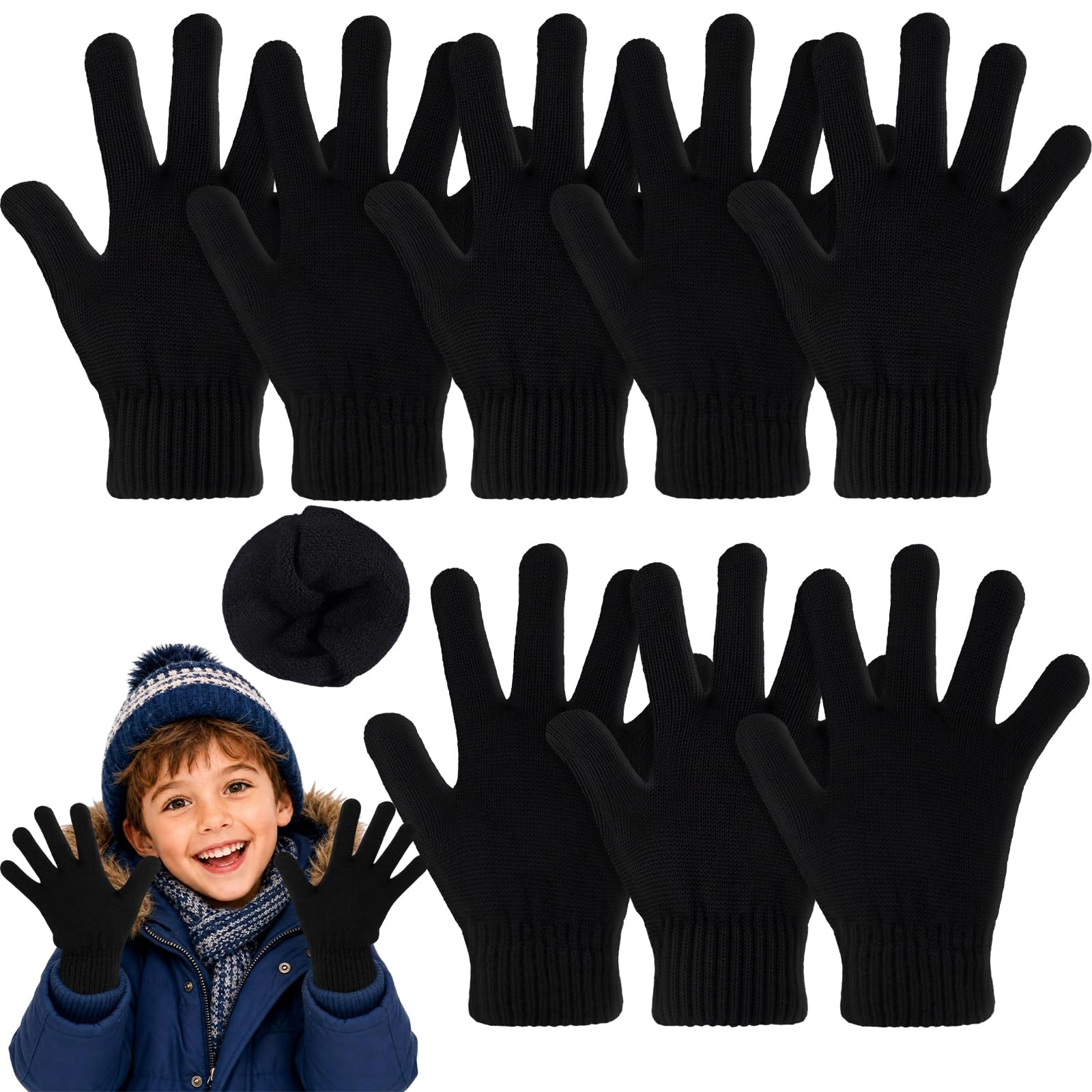 Cuffbow 4 Pairs Wool Liner Gloves Winter Cold Weather for Youth
