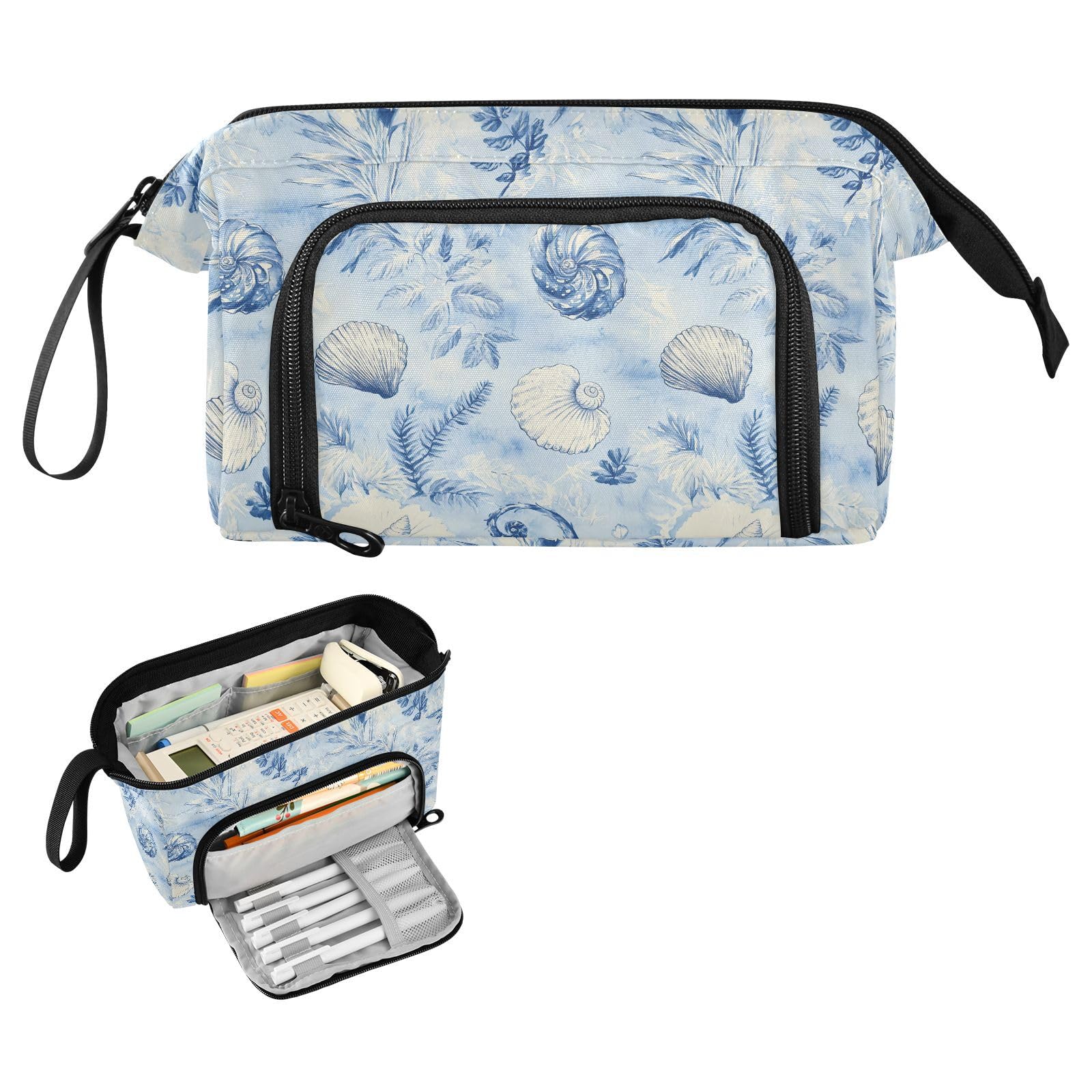 Ocean Seashell Big Capacity Pencil Pen Case Large Pencil Pouch