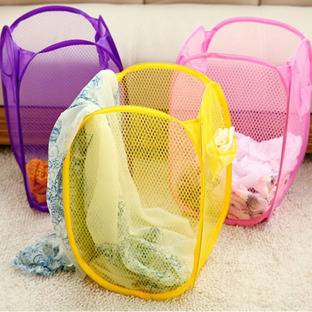 52cm x 32cm x 37cm Foldable Pop Up Large Laundry Bag Home Mesh Washing Basket Bin Hamper Cloth Storage with Handles Red