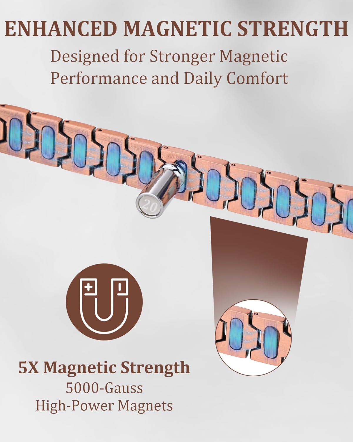 Ultra Strength Magnetic Bracelets for Men, 99.99% Pure Copper Bracelet with 5000 Gauss Magnets, Adjustable Size with Sizing Tool & Gift Box