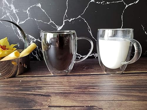 Miniatura 5 de Gmark Juego de 2 tazas de café grandes (12 onzas, 11.8 fl oz), vaso de vidrio de doble pared, tazas de café aisladas para té, café con leche,