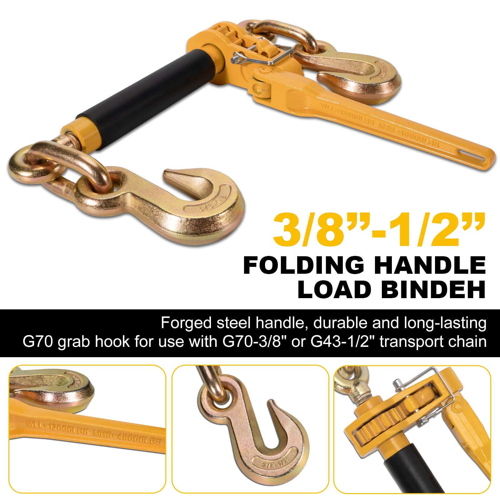 Folding Ratchet Load Binders - Heavy Duty Trailer Tie-Downs -8