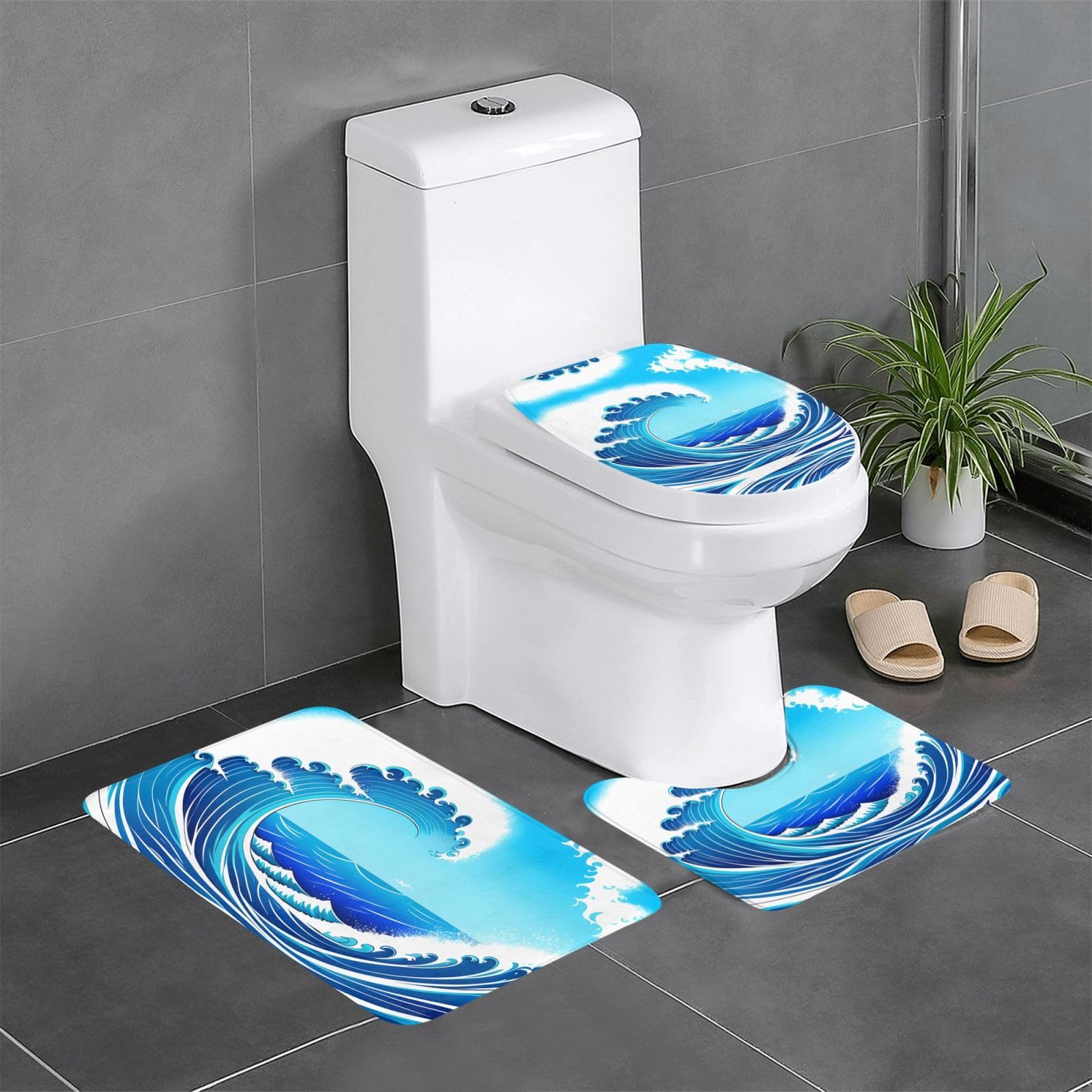 Tapis de salle de bain antidérapants lot de 3 pour toilettes et coiffeuse