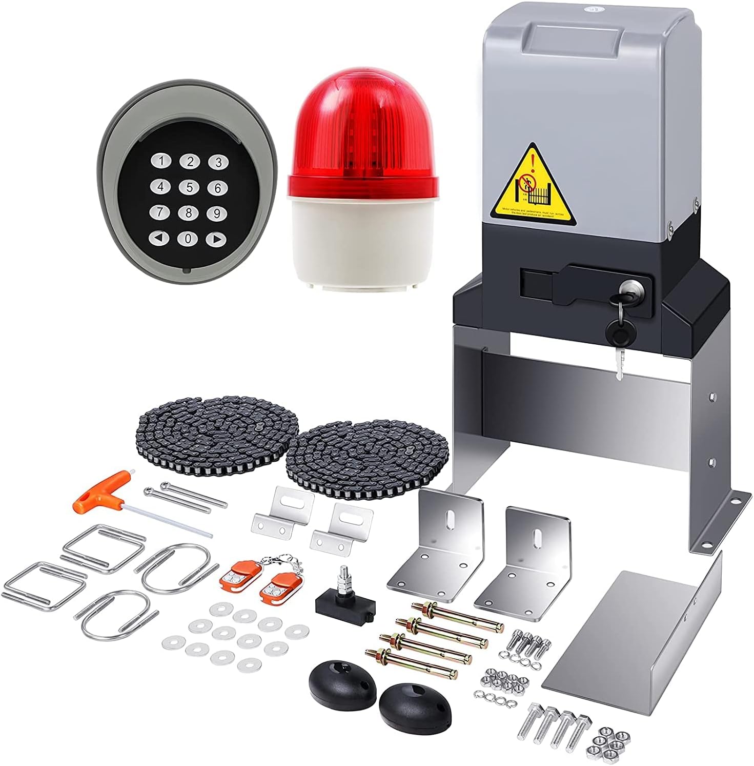 Automatic Sliding Gate Opener kit Electric Rolling Driveway Slide Gate Motor 200W for Sliding Door Up to 1400 lb(600 KG) 40 FT with 2 Remote Control, keypad, Alarm, Photo Sensor