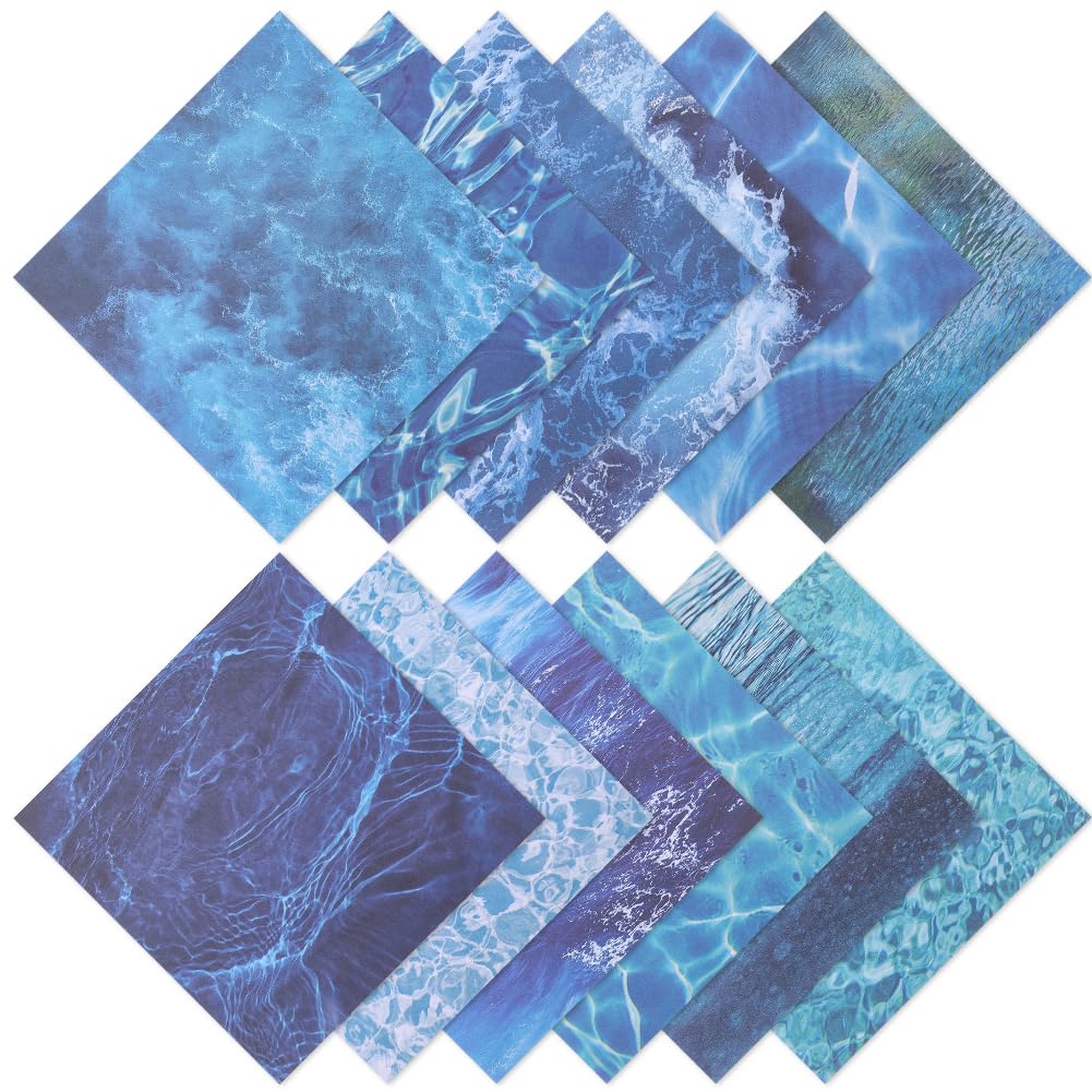 CRASPIRE 24 stuks scrapbooking-papier met waterachtergrond, 15,2 x 15,2 cm, zeeblauw cadet en oceaan, wenskarton, bedrukt met decoratieve papieren vellen