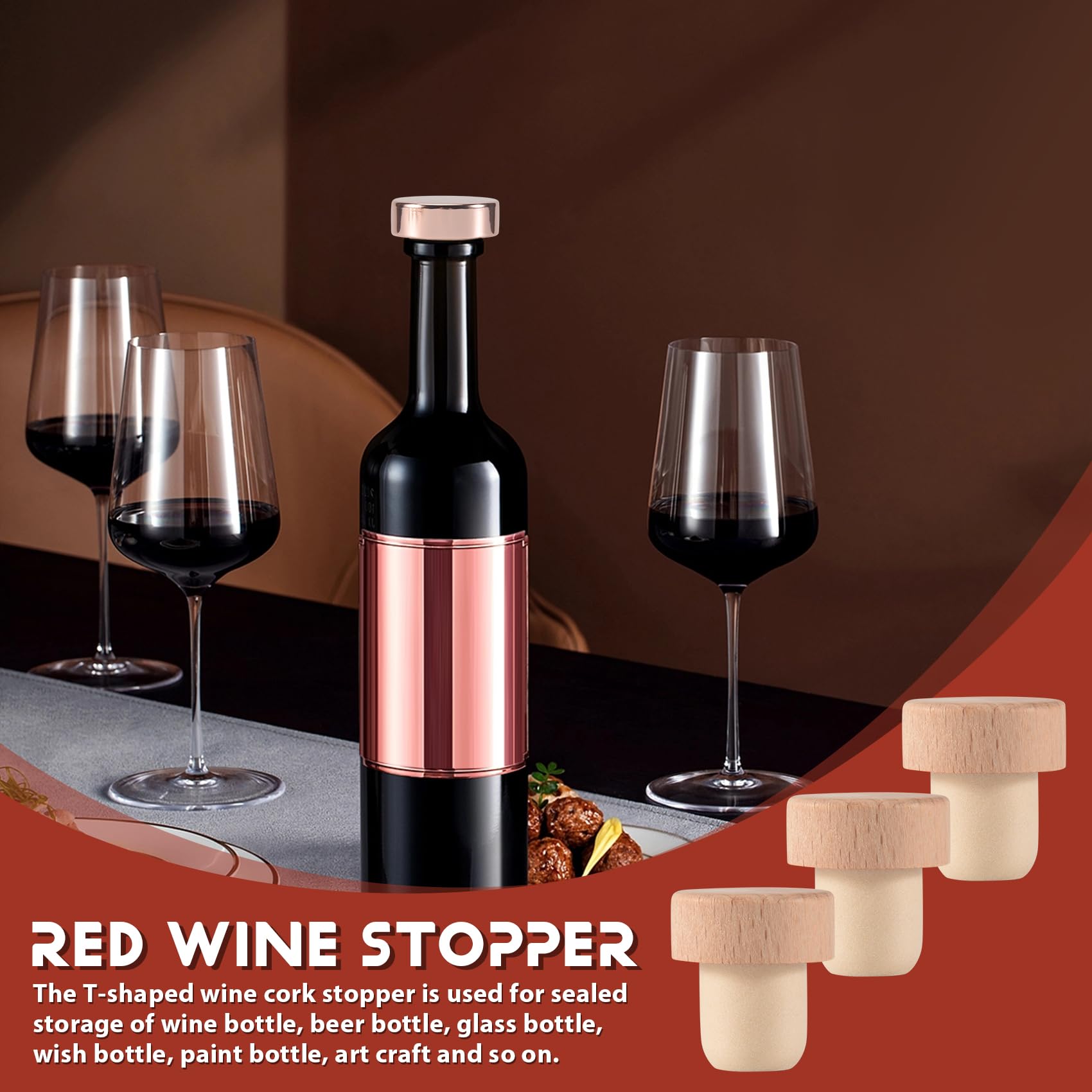 50 tapones de corcho para de vino, tapones de corcho en forma de T para corcho de vino, tapón de vino reutilizable, tapón de vino y goma