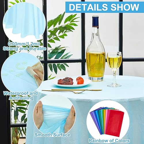 Miniatura 3 de 24 manteles redondos de plástico, fundas de mesa redondas desechables para baby shower, día de San Valentín, boda, fiesta de cumpleaños, decoración